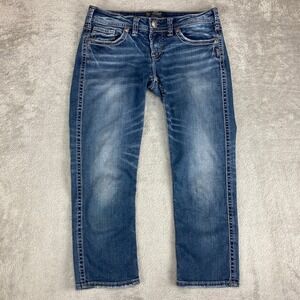 Silver Jeans Co Aiko Capri‎ Jeans Women's W28 Blue Denim Embellished Pockets